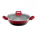 Tigaie adanca cu 2 manere si capac Ombre Red, Ambition, invelis Qualum Ceramic Stone, 28 cm, aluminiu, rosu/negru