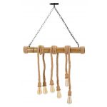Lustra Rope, Mauro Ferretti, 80 x 15 x 120 cm, 6 x E27, 20W, bambus/sfoara, maro