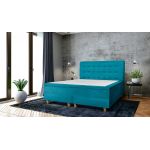 Pat matrimonial, Stockholm, Buttons E, 140x200 cm, saltea tip Pocket, topper memory, Albastru turcoaz
