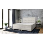 Pat matrimonial, Stockholm, Buttons E, 140x200 cm, saltea tip Pocket, topper memory, Bej