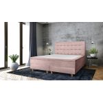 Pat matrimonial, Stockholm, Buttons E, 140x200 cm, saltea tip Pocket, topper memory, Roz pudra