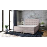 Pat matrimonial, Stockholm, Buttons E, 140x200 cm, saltea tip Pocket, topper memory, Taupe