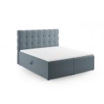 Pat continental cu tablie si lada depozitare, Mamaia, Micadoni Home, BL, 160x200 cm, catifea, albastru deschis