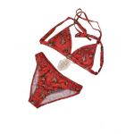 Costum de baie dama engross rosu cu flori