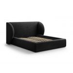 Pat tapitat cu tablie si lada depozitare, Miley, Micadoni Home, BL, 180x200 cm, poliester chenille, negru