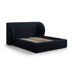 Pat tapitat cu tablie si lada depozitare, Miley, Micadoni Home, BL, 200x200 cm, catifea, albastru inchis