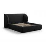 Pat tapitat cu tablie si lada depozitare, Miley, Micadoni Home, BL, 200x200 cm, catifea, negru