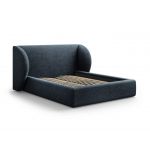 Pat tapitat cu tablie si lada depozitare, Miley, Micadoni Home, BL, 200x200 cm, poliester chenille, albastru regal