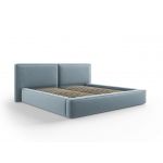 Pat tapitat cu tablie si lada depozitare, Jodie, Micadoni Home, BL, 200x200 cm, catifea, albastru deschis