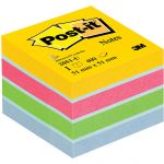 Minicub notite adezive Post-it galben/roz/verde/albastru deschis 400 file/cub