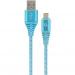 Premium cotton braided Micro-USB charging and data cable,1m,blue/white