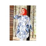 Cămașă damă cu model alb-albastru Engros
