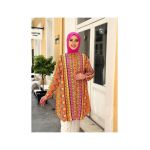 Cămașă damă, portocaliu cu model multicolor Engros