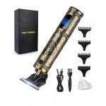 Masina Profesionala de Tuns Barba Si Contur Geemy, cu Afisaj Electronic - Incarcare USB, Lama Titan, Auriu, ENGROS
