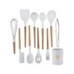 Set 10 Ustensile pentru Bucatarie + Bol Depozitare Premium, din Silicon Antiaderent, 11 Piese, BPA FREE, Compatibil cu Masina de Sapalat Vase, Albe, ENGROS
