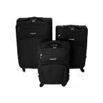 Set Engross 3 valize troler material textil, 4 roți, negru, 3 dimensiuni