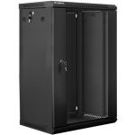 wall-mounted installation cabinet 19&#039;&#039; 18U 600x450mm black (glass door)