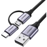 Cablu 2in1 USB - cablu micro USB / USB tip C 1m 2.4A negru