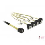 Cablu cu conector Mini SAS HD SFF-8643 &gt; 4 x SATA, 7 pini mamă, unghi de 90° 1 m
