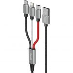 3-in-1 USB to Lightning / USB-C / Micro USB 2.4A, 1m, braided Negru