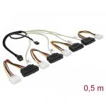 Cablu cu conector Mini SAS HD SFF-8643 &gt; 4 x SAS SFF-8482 + aliemntare + bandă de frecvenţe laterale, de 0,5 m