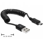 Cablu USB M - mini USB M, 0.6m, spiralat, negru