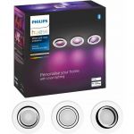 3 Spoturi LED RGB incastrate Hue Centura, Bluetooth, GU10, 3x5.7W, 1050 lm, lumina alba si color (2000-6500K), IP20, 9cm, Alb