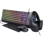 GXT 792 Quadrox - Tastatura, RGB LED, USB, Black + Mouse Optic, 3.5mm jack, Black + Casti cu microfon, USB, Black, Mouse Pad, Black