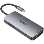 8in1 USB-C la 3x USB 3.0 + HDMI + USB-C + VGA + Cititor de carduri SD + Cititor de carduri Micro SD (argintiu)