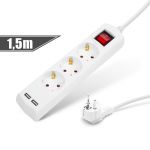 prelungitor 3 - 3 x 1,5 mm - 1,5 m - cu 2 x usb - cu buton