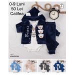 Compleu 3 piese Engros pentru bebelusi, din catifea, cu model