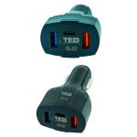 alimentator incarcator de la auto la 3x usb: 2x usb-a 3.5a + 1x usb-c fast charge 1.8a lz-368 ted500093