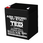 acumulator 12v stationar vrla, dimensiuni 90 x 70 x 98 mm, baterie 12v 5.1ah f2, ted electric ted003157