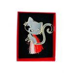 Brosa En-gros Pisica Neagra, marime mare, ambalata in cutie rosie, 8.5×6.5×2.5cm