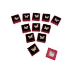 Set 24 Brose Martisor in cutiuta cu fereastra, 5×5cm, Fluturas Dragut, model 2024, en-gros