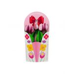 Aranjament En-gros cu 5 Lalele din silicon, in cutie deosebita cu suport de birou, 35×17cm