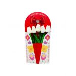 Aranjament En-gros cu 5 Lalele din silicon, in cutie deosebita cu suport de birou, 35×17cm