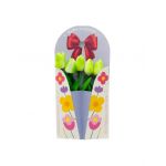 Aranjament En-gros cu 5 Lalele din silicon, in cutie deosebita cu suport de birou, 35×17cm