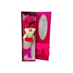 Buchet En-gros cu Ursulet si Trandafiri ambalaj deosebit, cutie de cadou, 34×11×5.5cm