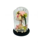 Cupola din Sticla En-gros, cu Buchet din Flori naturale Criogenate, Rose Queen, ambalaj de cadou deosebit, 28×18×18cm