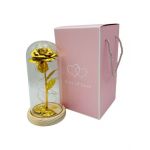Cupola din Sticla En-gros cu Trandafir Auriu si lumini, 24.5×13.5×13.5cm