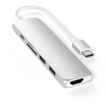 Satechi USB-C Slim Multimedia Adapter V2, 1x HDMI 4K, 2x USB 3.0, 1x microSD, Silver