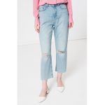 Blugi crop mom fit cu terminatie nefinisata