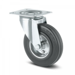 Roata pivotanta carucior, cauciuc plin, janta aluminiu, fara frana, sarcina dinamica 135 Kg, negru/argintiu, sarcina 135 Kg, diametru 160 mm, 200 mm