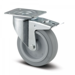 Roata pivotanta, cauciuc plin, janta aluminiu, cu frana tip pedala, sarcina dinamica 250 Kg, gri/argintiu, diametru 125 mm, 155 mm
