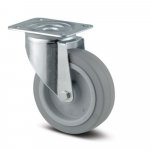 Roata pivotanta, cauciuc plin, janta aluminiu, fara frana, sarcina dinamica 250 Kg, gri/argintiu, diametru 125 mm, 155 mm