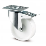 Roata pivotanta, poliamida, janta aluminiu, cu frana tip pedala, sarcina dinamica 350 Kg, alb/argintiu, diametru 160 mm, 200 mm