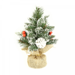 Brad artificial decorativ pentru Craciun, cu globuri, in vas de iuta, 30 cm