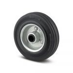 Roata carucior, janta otel, cauciuc plin, negru, fara frana, cu placa, 125 mm diametru, 154 mm inaltime totala