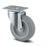 Roata pivotanta carucior poliamida, cauciuc, gri, cu placa, pivotanta, 100 mm diametru, 128 mm inaltime totala